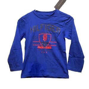 Tommy Hilfiger Shirt Youth 6 Blue Pullover‎ Crew Neck Spell Out Logo Boys NWT